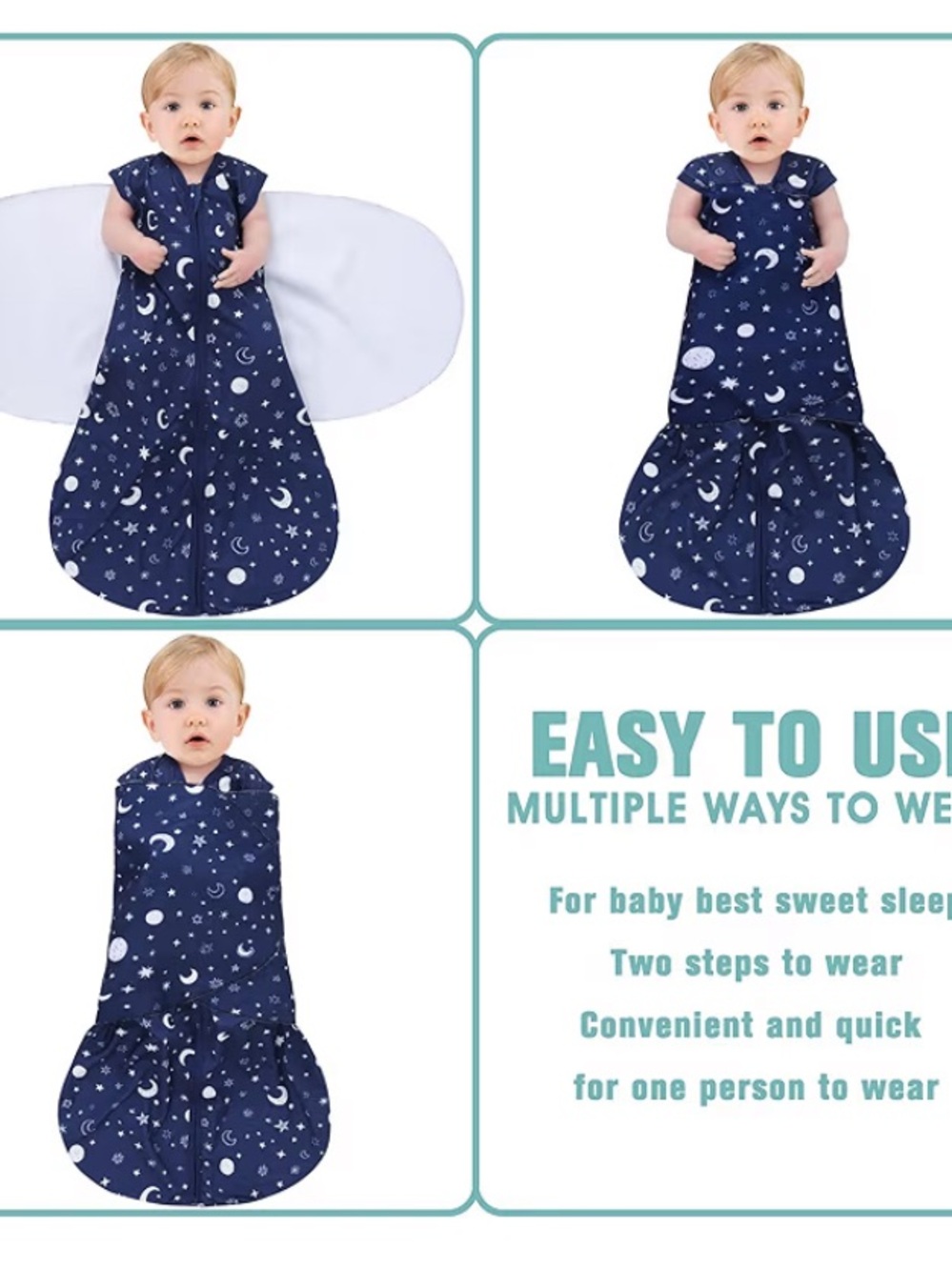 Navy Moon & Stars Baby Sleep Sack Pajamas - EUC - newborn - 6 months